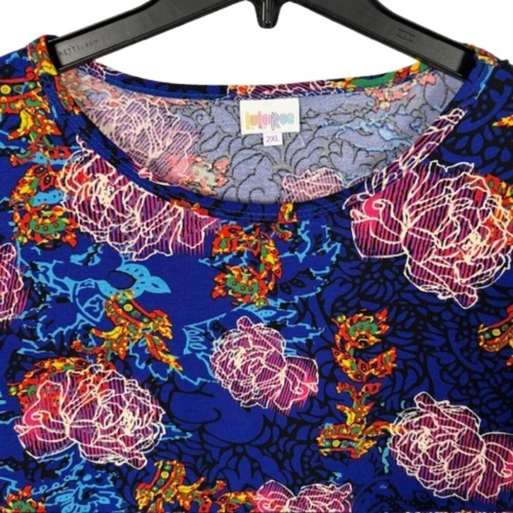 LuLaRoe Gigi Size 2XL T Shirt Top Vibrant Floral Multicolor Flower Blue Purple W - Picture 2 of 5